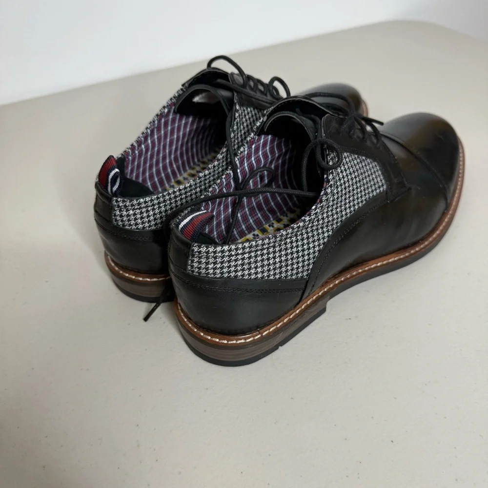 Ben Sherman Mens Black Leather Houndstooth Cap Toe Oxford Dress Shoes‎ 10.5